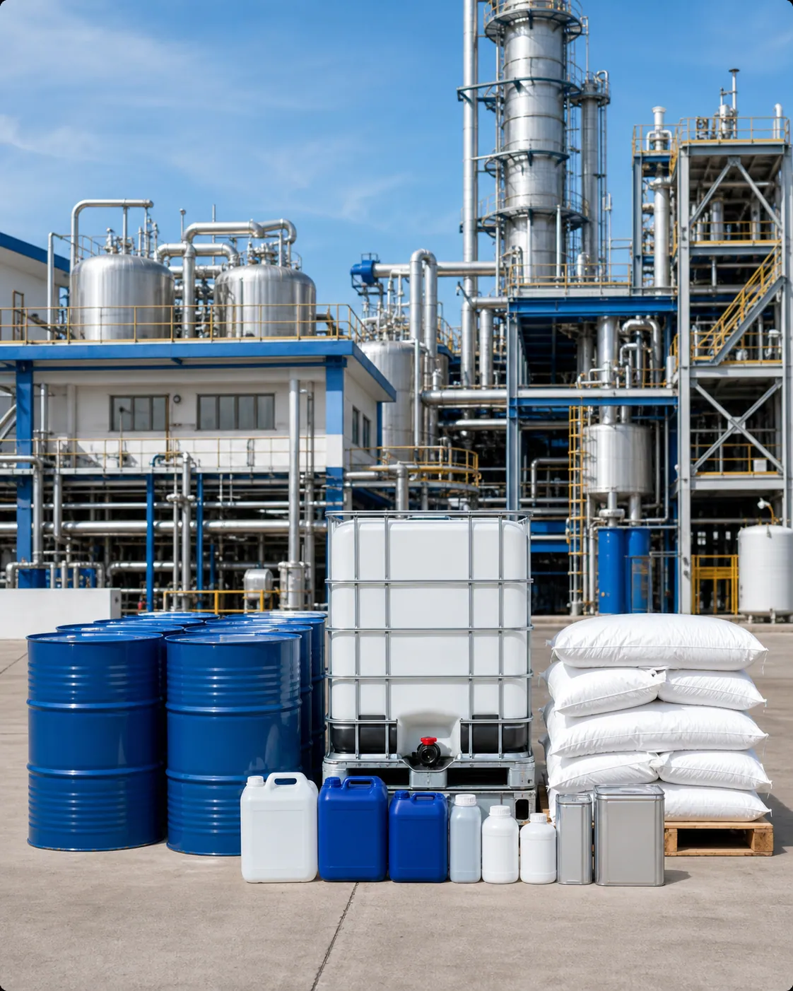 Industrial chemical plant with packaged chemical supply formats
